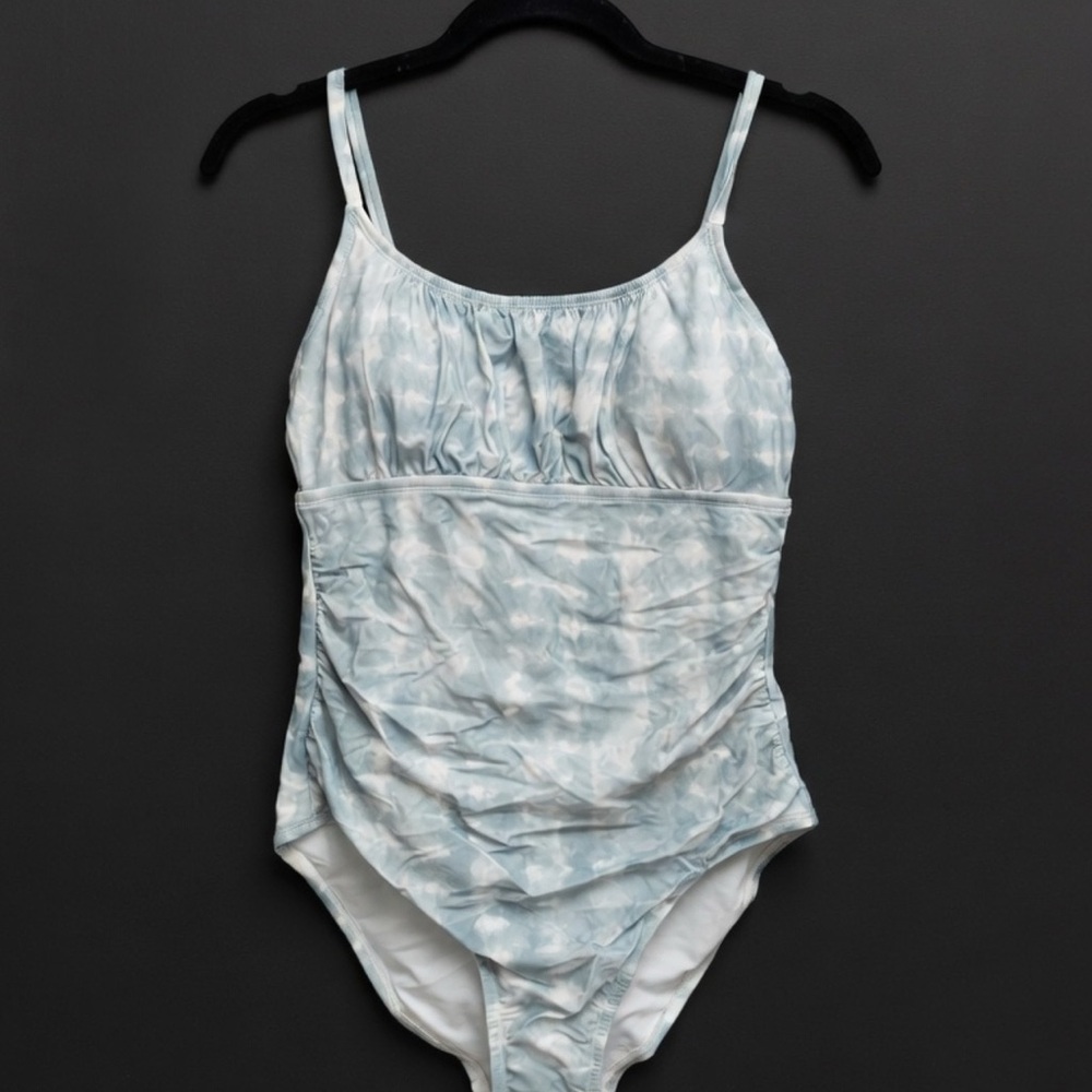 Kona Sol Sky Blue Ruched One Piece Swimsuit